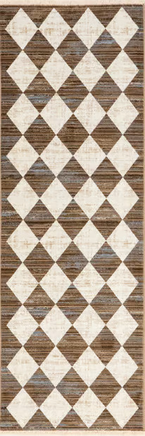 Beige Vanni Checkered Fringed 2' 8" x 8' Area Rug | Rugs USA