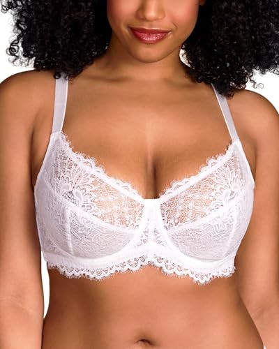 HSIA Minimizer Bra for Women - Plus Size Lace Full Coverage Womans Bra Unlined Underwire Bra for Heavy Breast White | Amazon (US)