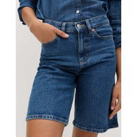 M&S Pure Cotton High Waisted Bermuda Short Medium Indigo | Marks & Spencer (UK)