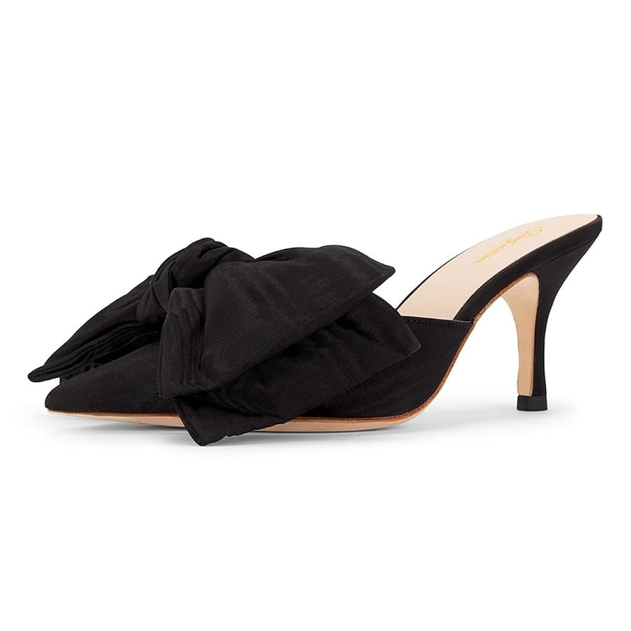 Tang'scuisins Women Bowknot Slip on Mules Pointy Closed Toe Mid Stiletto Heels Elegant Dressy Wedding Party Shoes Size 4-16 US | Amazon (US)