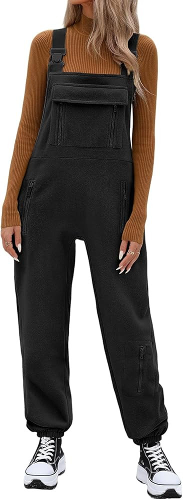 Xukk Women Fleece Warm Overalls Winter Fuzzy Casual Adjustable Strap Sleeveless Jumpsuits Long Lo... | Amazon (CA)