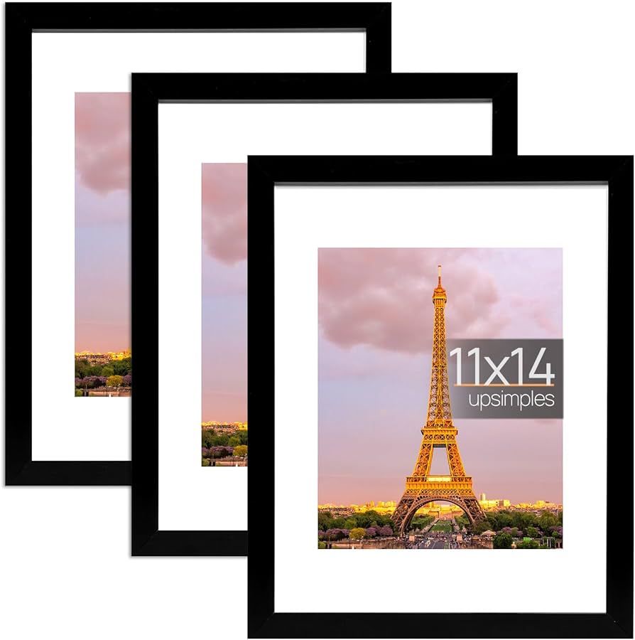 upsimples 11x14 Picture Frame Set of 3, Made of High Definition Glass for 8x10 with Mat or 11x14 ... | Amazon (US)