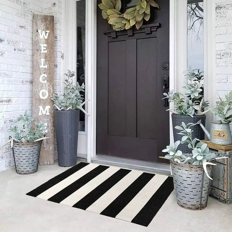 KaHouen Black and White Striped Rug (23.6 x 35.4 Inches ), Indoor Outdoor Striped Doormats, Handm... | Walmart (US)