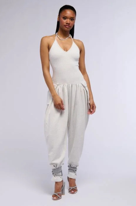 COZY AF KNIT JUMPSUIT IN LIGHT GREY | AKIRA
