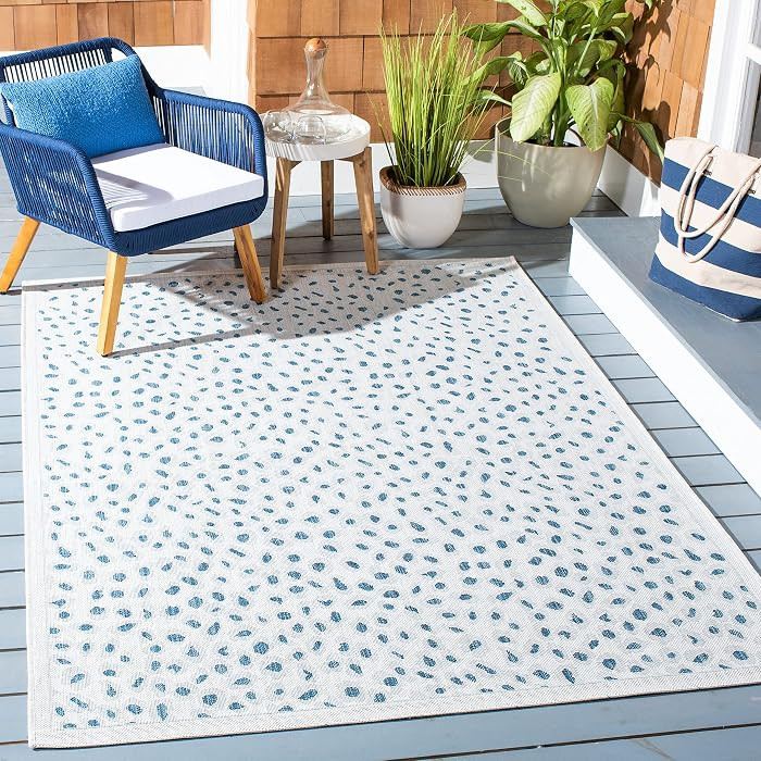 SAFAVIEH Courtyard Collection 8' x 10' Ivory/Blue CY8104 Indoor/ Outdoor Waterproof Easy Cleaning... | Amazon (US)