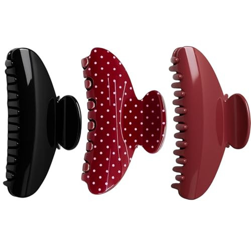 3 Pack Butterfly Claw Clips, Red and Black Polka Dot Design, Red Hair Clip,Acetate Claw Clip | Amazon (US)
