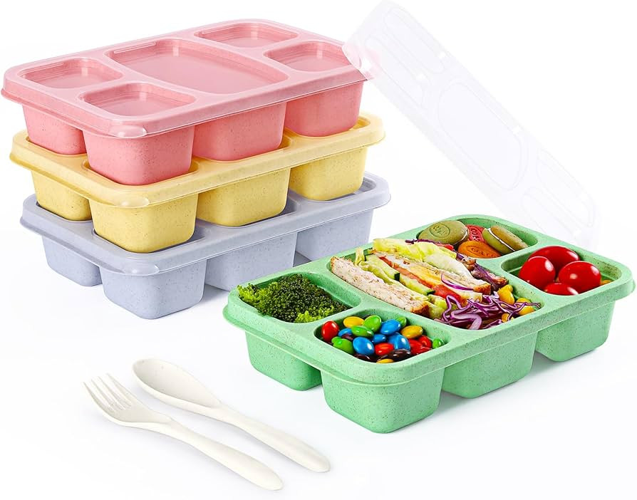 Bento Box Adult Lunch Containers 4 Pack, 5 Compartment Reusable Lunchable Containers for Kids, St... | Amazon (US)