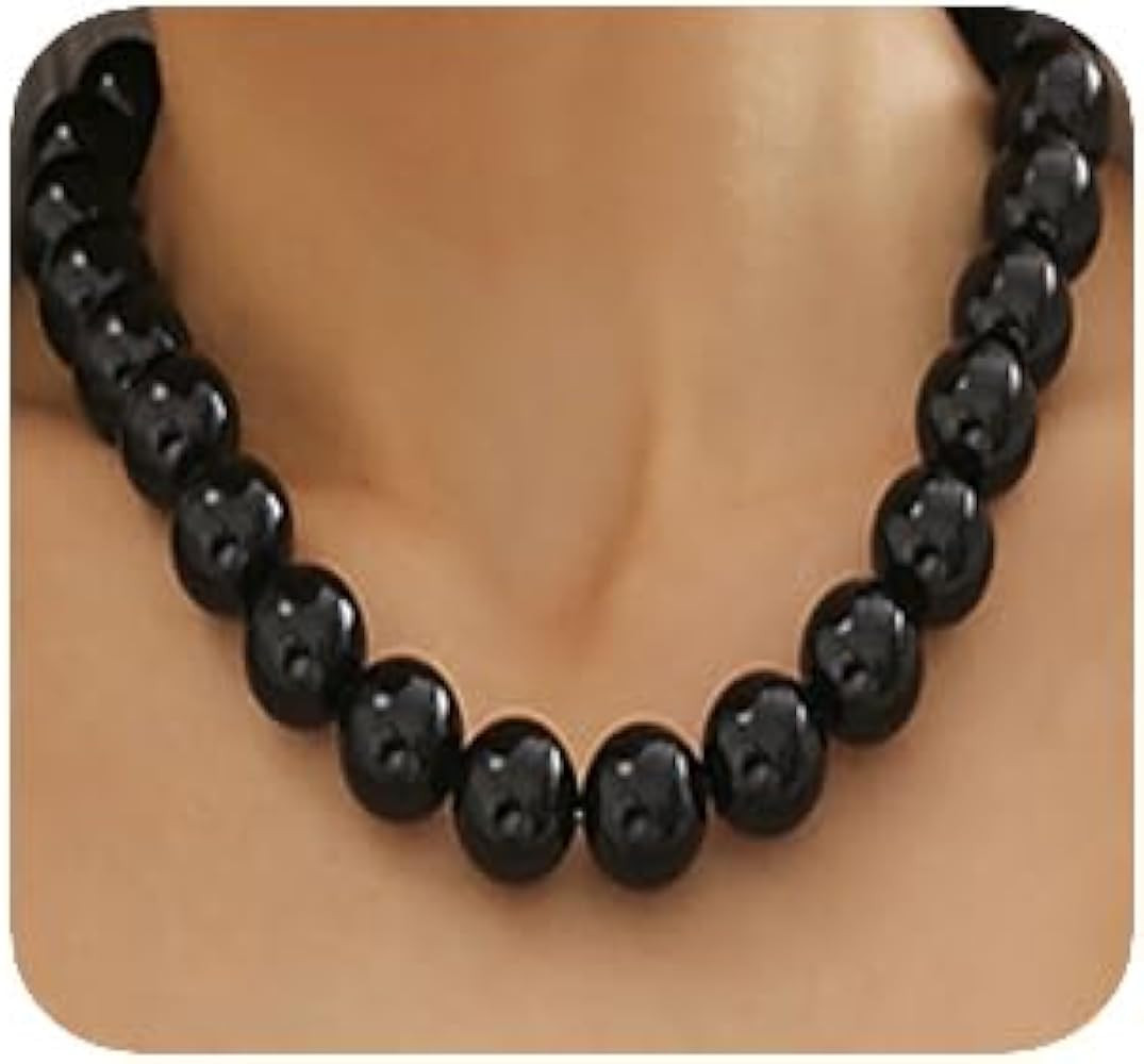 Black Red Pearl Necklace Gothic Beads Collar Choker Faux Pearl Strand Choker Boho Beads Necklace ... | Amazon (US)