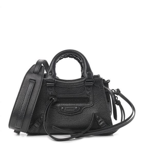 BALENCIAGA Grained Calfskin Neo Classic Hardware Nano City Crossbody Black | Fashionphile