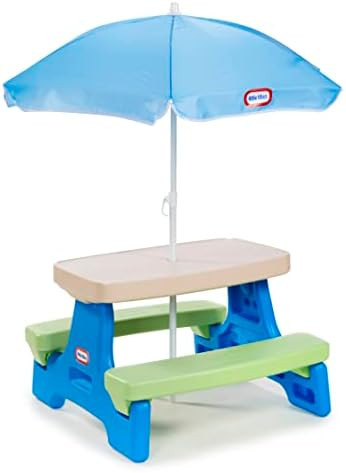 Little Tikes Easy Store Jr. Picnic Table with Umbrella - Blue / Green, 27.25''L x 27.00''W x 18.2... | Amazon (US)