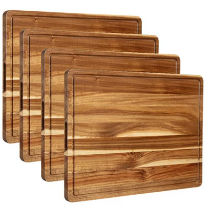 4 Piece Large Acacia Wood Cutting Board, 20x15x1.5 Inch, Knives Friendly Chopping Board with Deep Juice Grooves & Built In Handle for Kitchen | Target