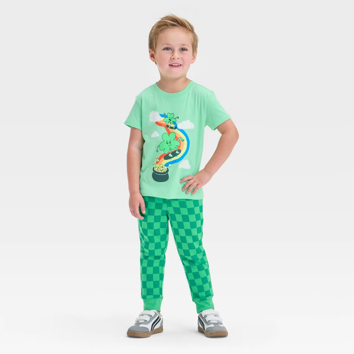 Toddler Boys' St.Patrick's Day Rainbow T-Shirt and Jogger Pants Set - Cat & Jack™ Lime Green | Target