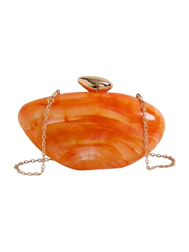 QWINEE Women's Shell Clutch Purse Seashell Evening Handbag Cocktail Wedding Purse Marble Clutch with Chain Strap Orange Solid One Size | Amazon (US)