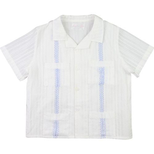 White And Blue Embroidered Guayabera - Shipping Early March | Cecil and Lou