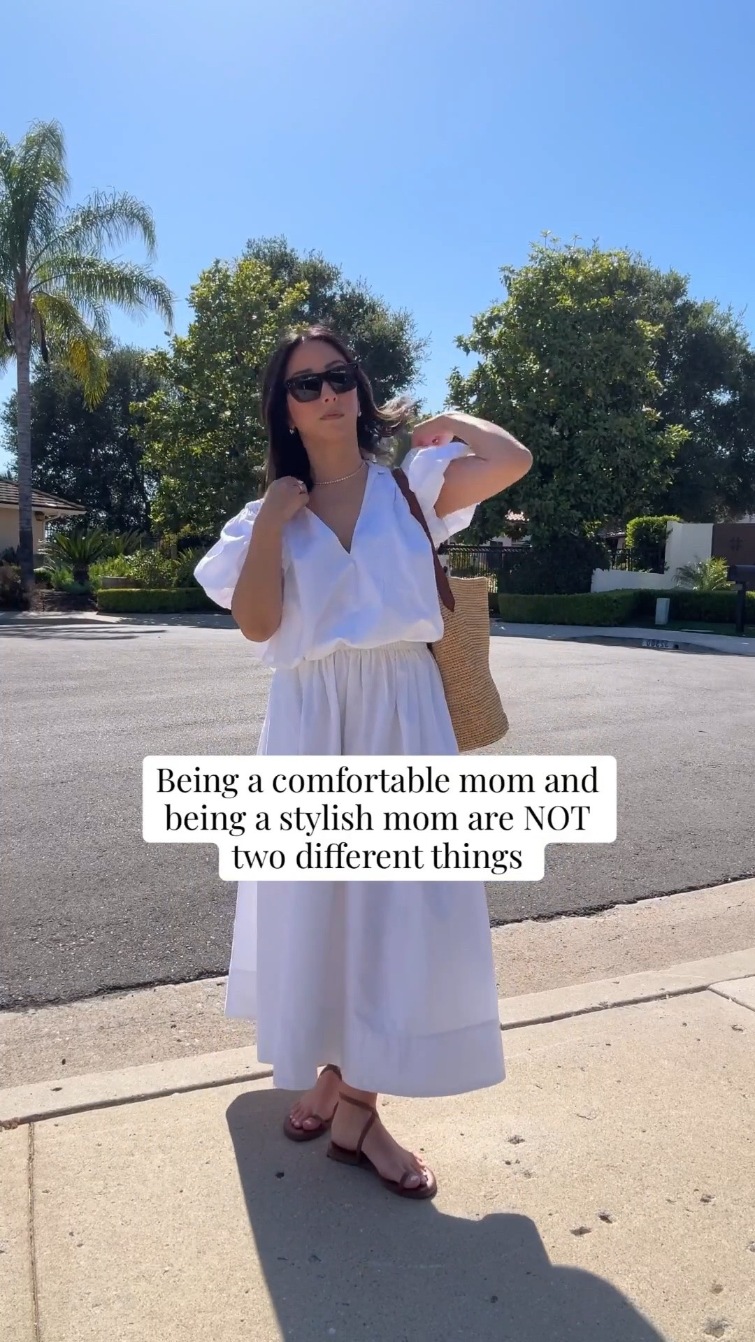 The most comfortable pieces that are also elevated. Top and skirt both have elastic waist bands. 

Zara top xs
Aritzia skirt xs
Tkees phoebe sandals 5
J.crew bucket bag
Quince cashmere sweater xs
Dorsey earrings medium
Dorsey James necklace 15”
Celine sunglasses

#LTKmomlife #LTKPetite