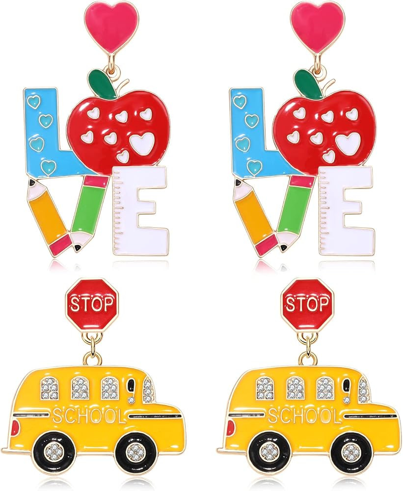 Teacher Dangle Earrings Set Acrylic Books Earrings Creative Funny letter Teacher Earrings for Bac... | Amazon (US)