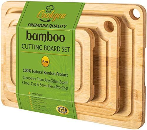 Cookgen Bamboo Cutting Board Set of 3 With Juice Groove, Large Side Handles, Sturdy, Pre-Oiled Wo... | Amazon (US)