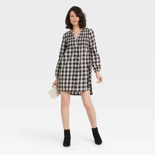 Women's Long Sleeve Dress - Knox Rose™ Black Plaid | Target