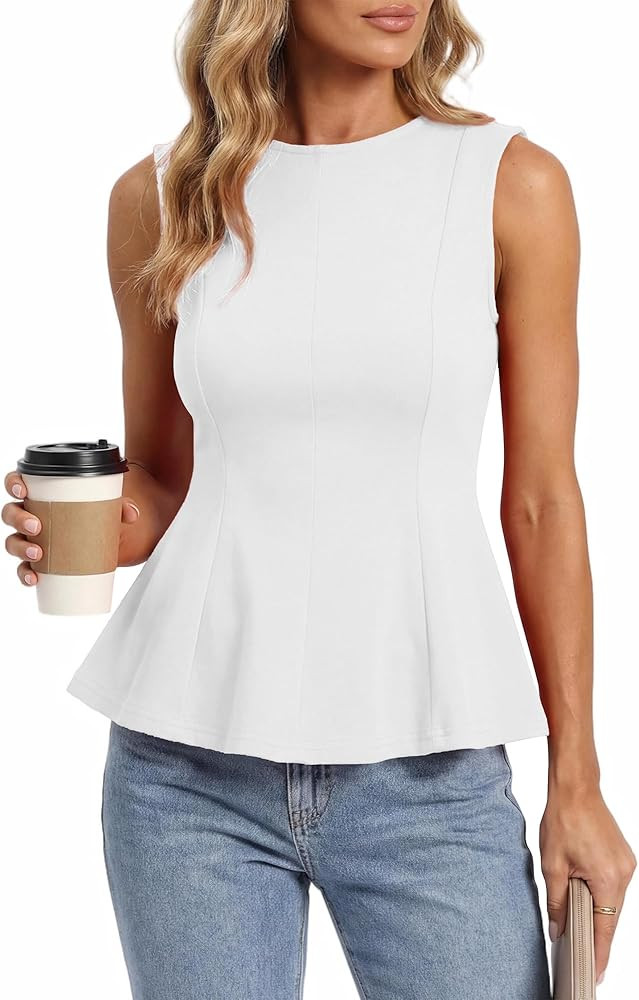 BTFBM Womens Summer Tops 2026 Business Casual Outfits Crew Neck Sleeveless Shirts Slim Fit Peplum... | Amazon (US)