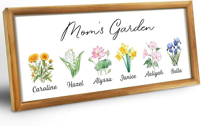 Gifts for Mom, Personalized Photo Frame, Mom's Garden & Birth Month Flowers Design, Natural Wood ... | Amazon (US)
