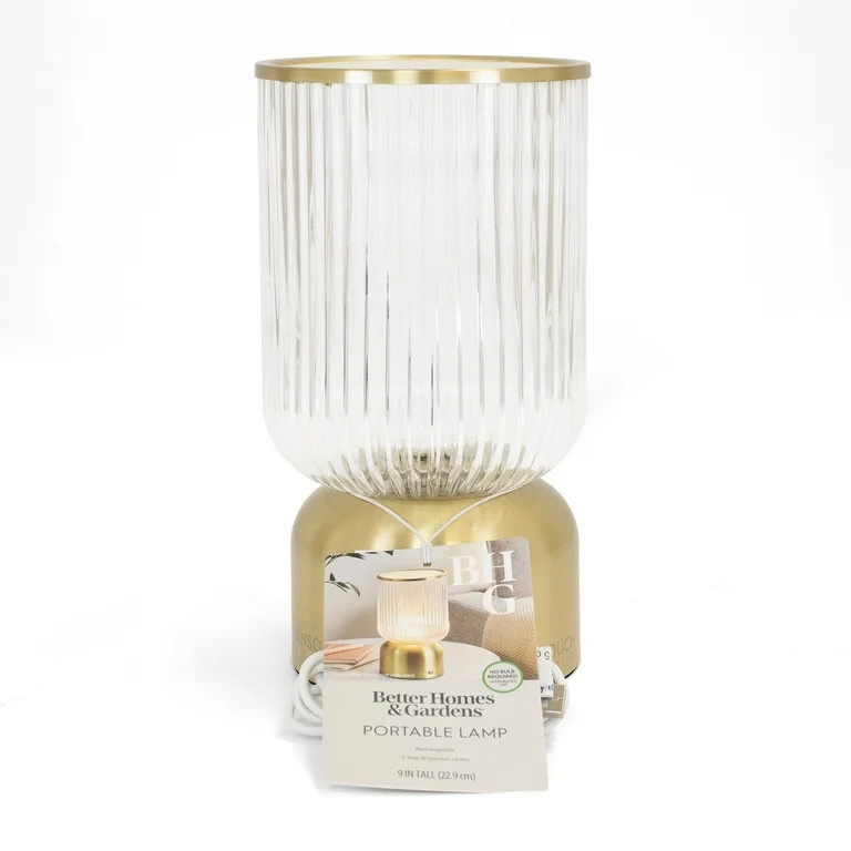 Better Homes & Gardens 9 inch Height Glass Uplight, Touch switch, USB-C Charging Cable included | Walmart (US)