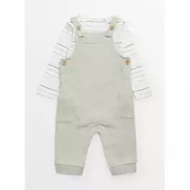Buy White Stripe Bodysuit & Green Dungarees Set 9-12 months | Outfits and sets | Tu | Tu Clothing