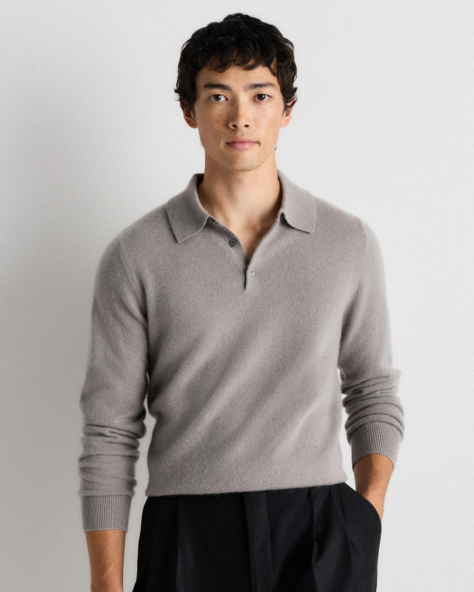 Quince | Men's Mongolian Cashmere Polo Sweater in True Navy, Size Medium | Quince