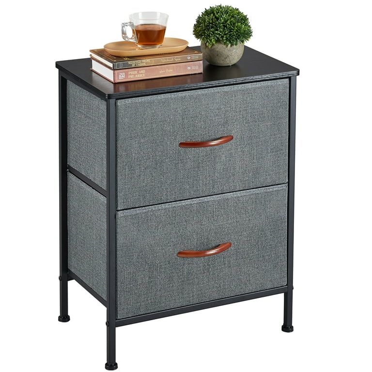 SmileMart 2-Drawer Fabric Storage End Table or Nightstand with Wood Top, Dark Gray/Black | Walmart (US)