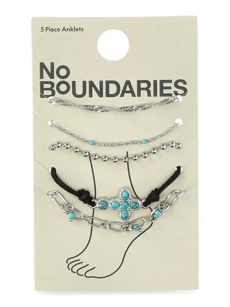 No Boundaries Silver Tone Anklet Set, Turquoise Cross, 5-Pieces, Women's | Walmart (US)