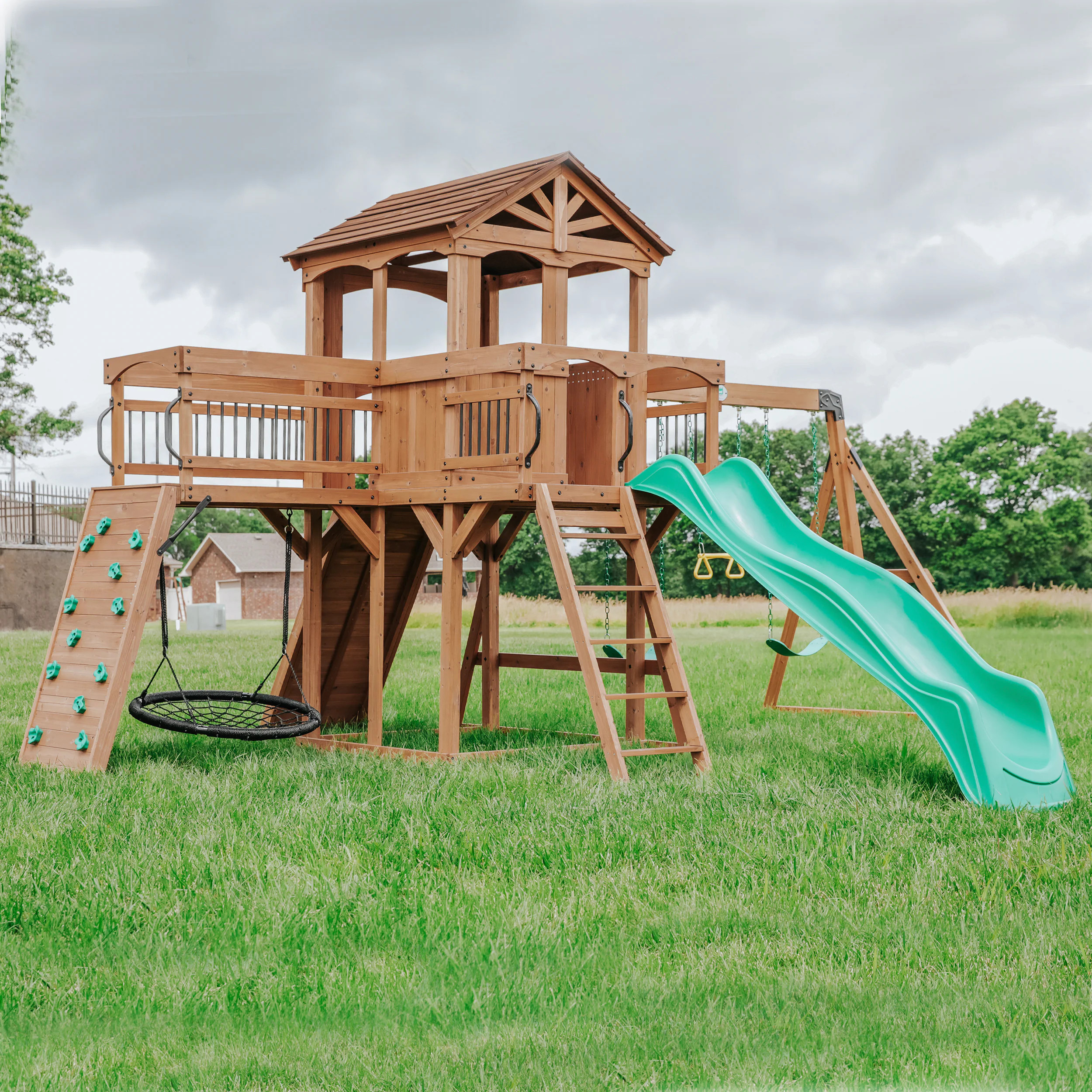 Backyard Discovery Sterling Point Residential Wood Playset with Slide in Brown | 2200227COM | Lowe's