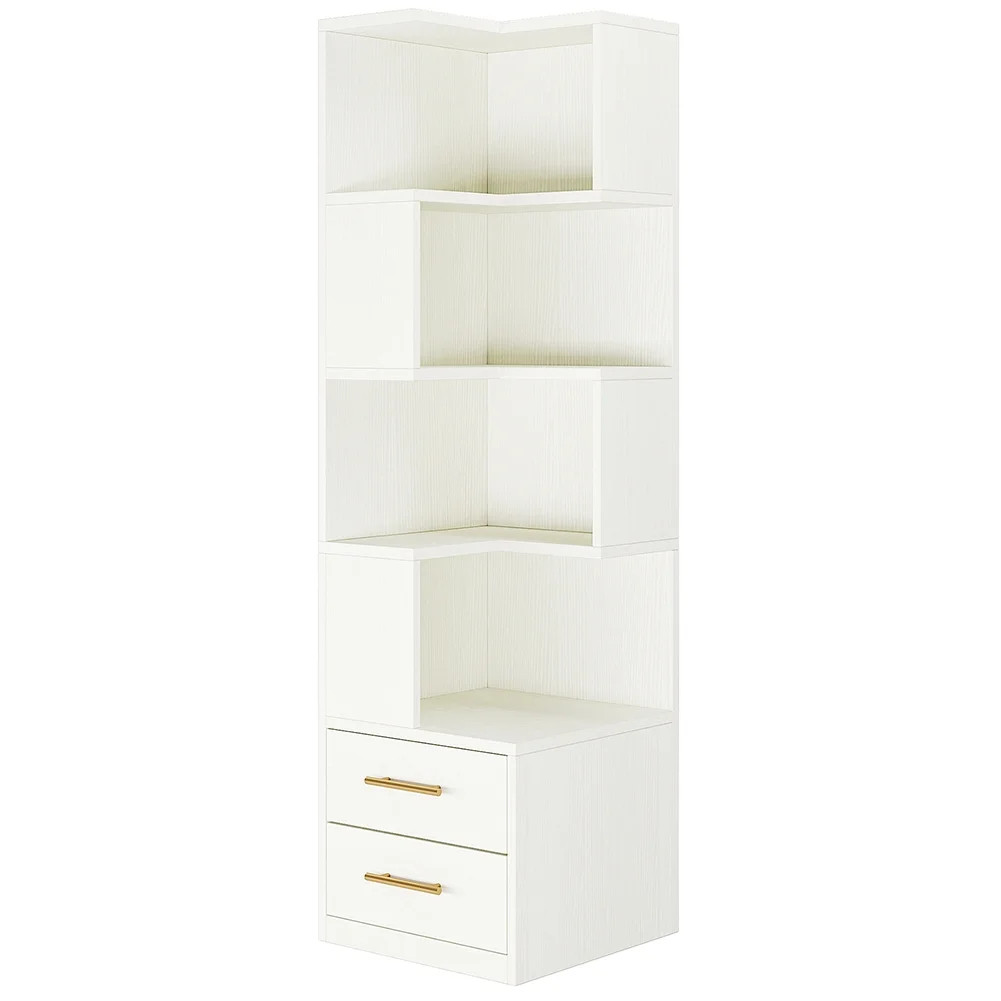 Spaco 66.9" L-Shaped Bookshelf, Corner Bookcase With 5-Tier Shelf and 2 Drawers, Bookshelf for In... | Walmart (US)