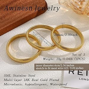 Awinesn 18K Gold Plated Bracelets for Women Gold Bangles for Women Chunky Bangle Bracelets for Wo... | Amazon (US)