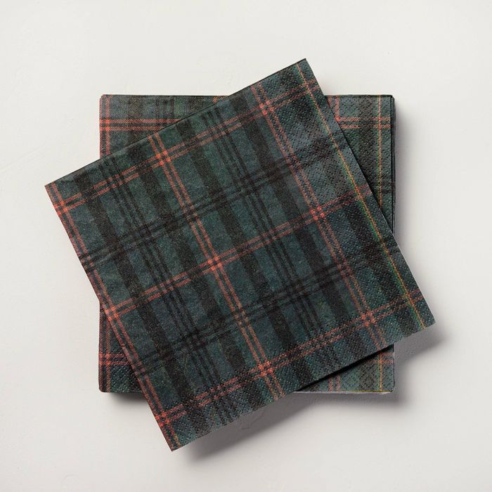 14ct Tartan Plaid 3-Ply Disposable Lunch Napkin Dark Green/Red - Hearth &#38; Hand&#8482; with Ma... | Target