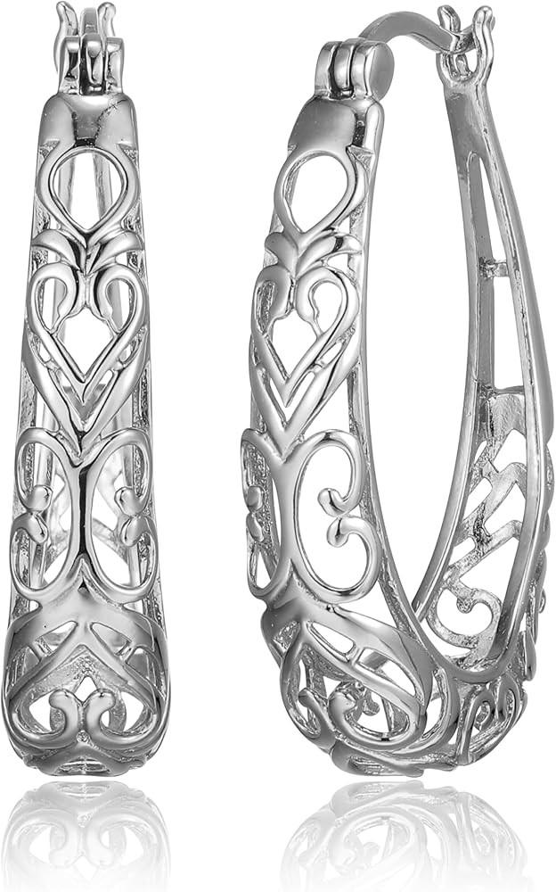 Amazon Collection Sterling Silver Filigree Oval Hoop Earrings | Amazon (US)