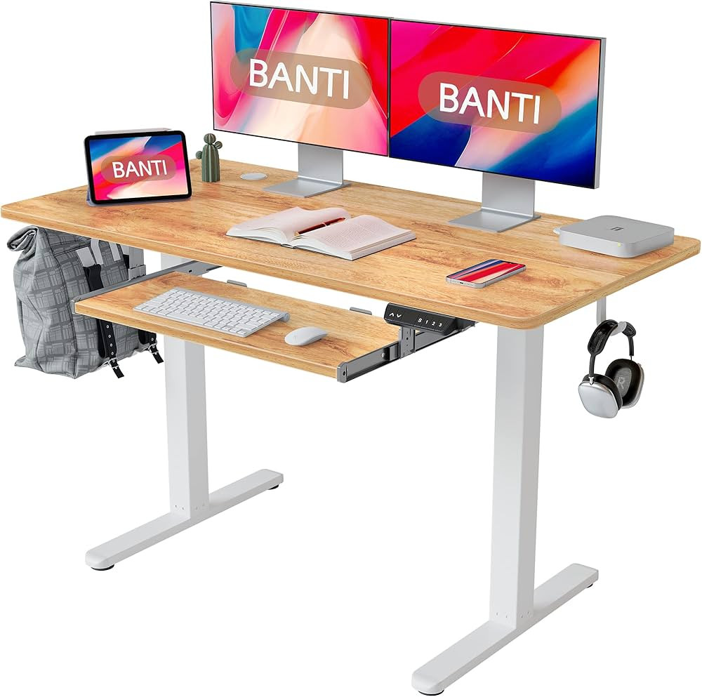 BANTI 48" x 24" Height Adjustable Electric Standing Desk with Keyboard Tray, Sit Stand up Desk wi... | Amazon (US)