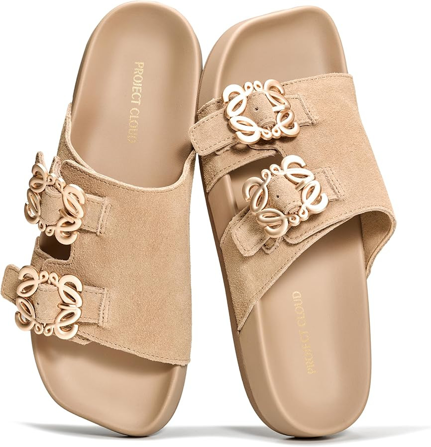 Project Cloud 100% Genuine Leather Womens Sandals Dressy - Lightweight & Non-Slip Women's Flats S... | Amazon (US)