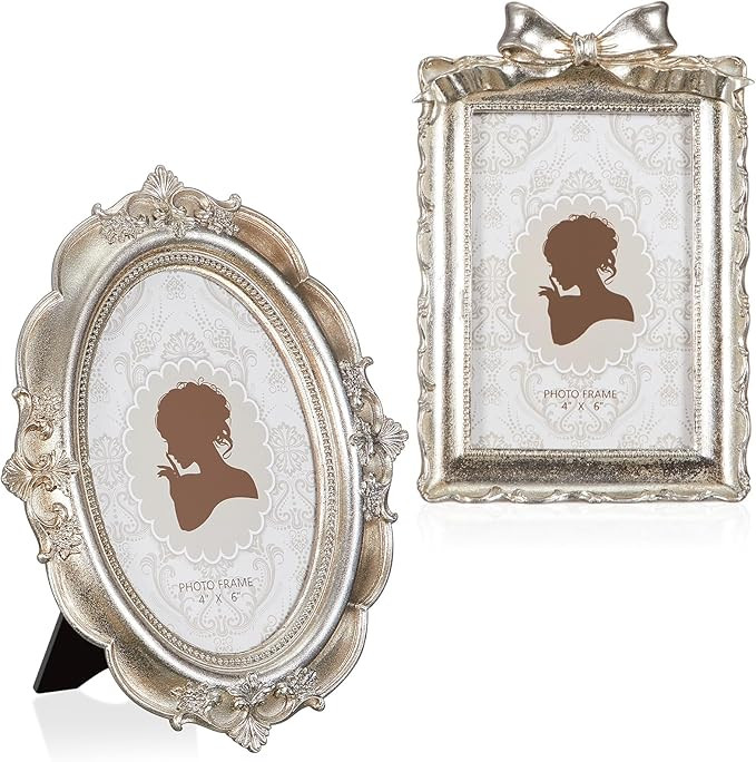 Qunclay 2 Pcs Vintage Photo Frames Antique Baroque Ornate Resin Rectangle Oval Picture Frames wit... | Amazon (US)