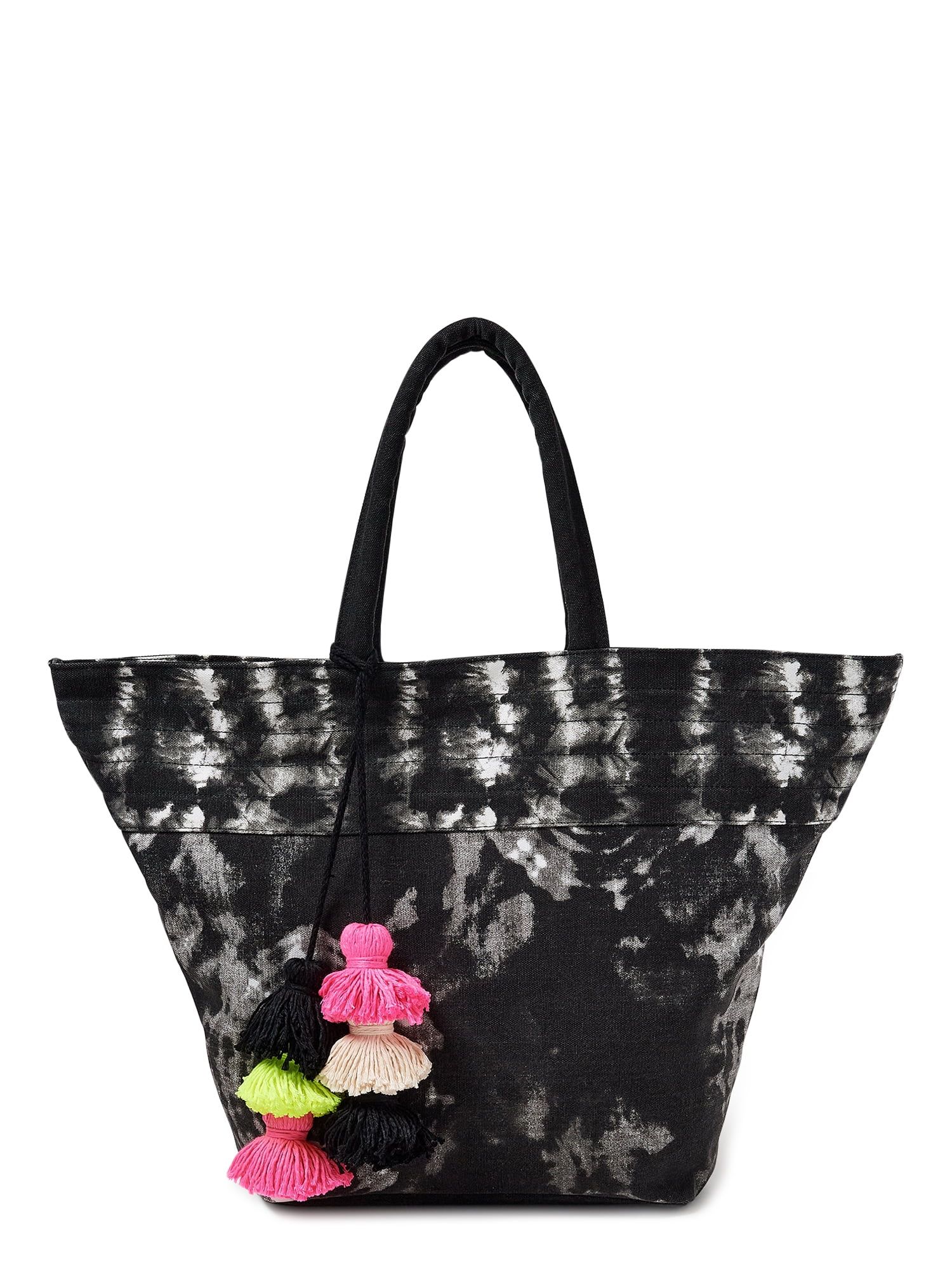 No Boundaries Women's Ikat Tote Bag with Tassel Black | Walmart (US)