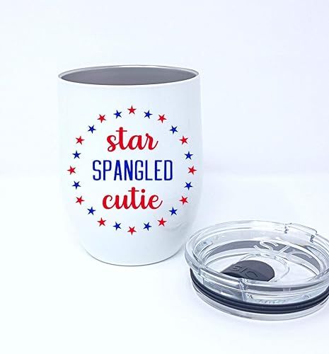 Star Spangled Cutie 16 Ounce Triple Insulated Stemless Wine Tumbler with Lid 4th of July Wine Glass | Amazon (US)