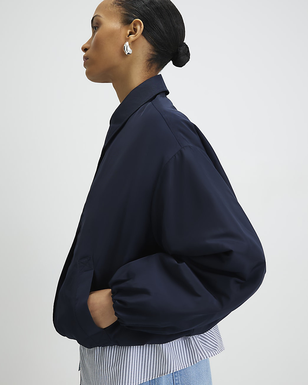 Navy Bubble Hem Jacket | River Island UK & IE