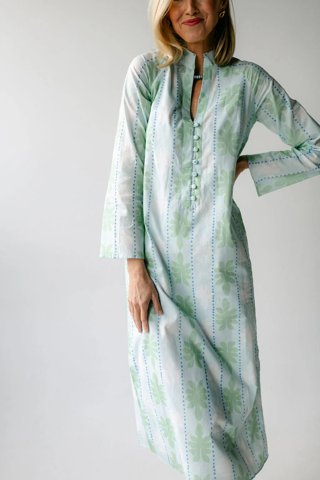 Cool Blue Cabana Print Button Front Caftan | Sail to Sable
