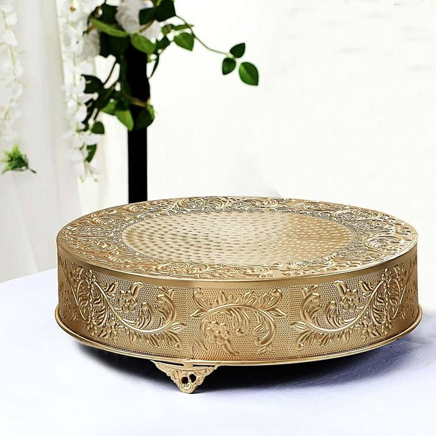 Efavormart 18" Gold Round Embossed Metal Cake Plateau Stand, Wedding Dessert Table Display Riser | Amazon (US)