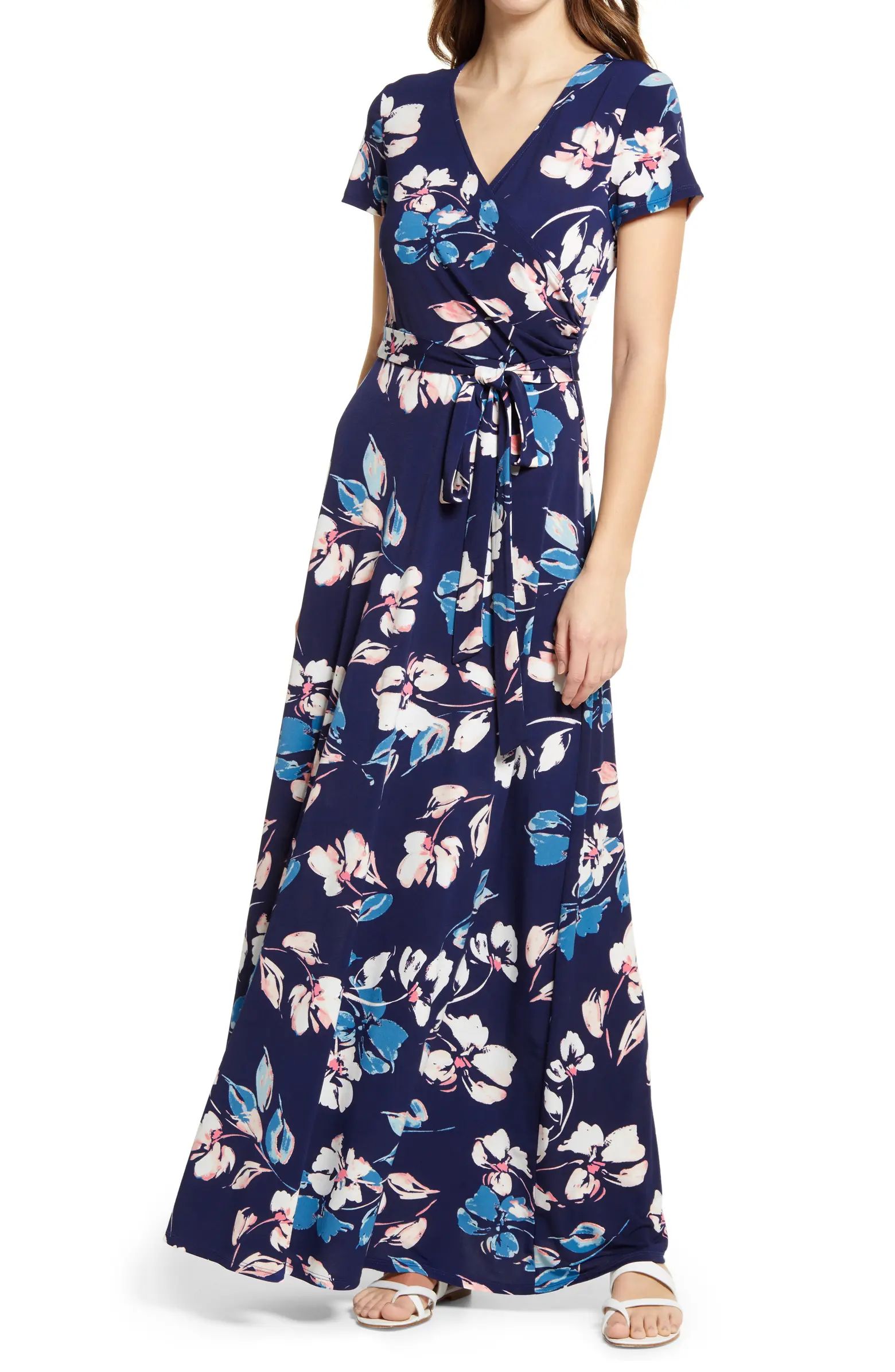 Floral V-Neck Stretch Knit Maxi Dress | Nordstrom