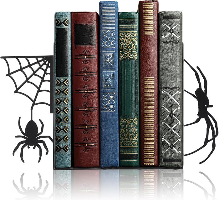 Creepy Spider Metal Bookends Set of 2 Styles Gothic Black Spider and Web Book Ends for Shelves Scary Home Office Desk Bookshelf Decor Gift for Book Lovers Reading Enthusiasts | Amazon (US)