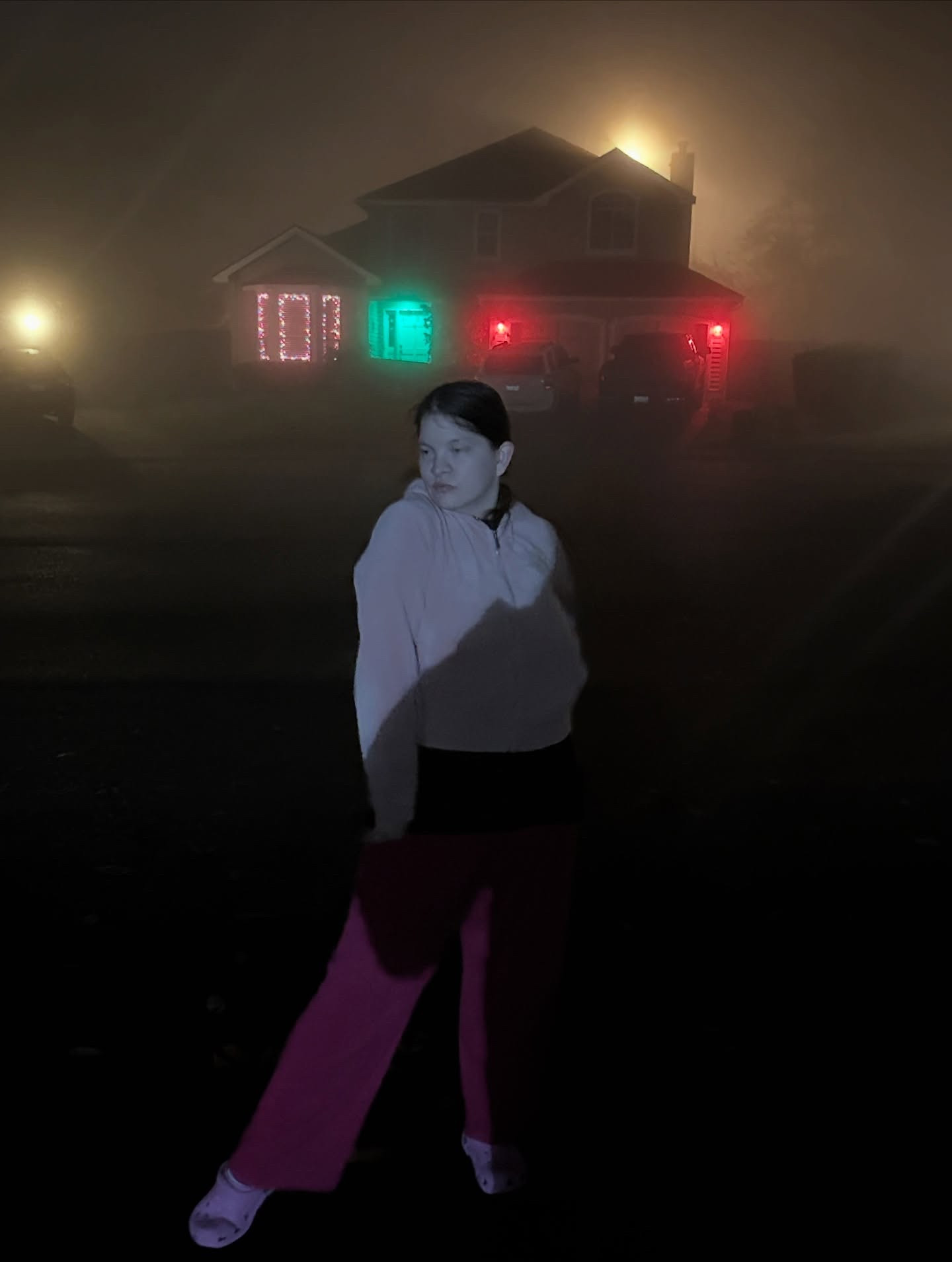 Christmas Vibes and Late Night Walks Are My Favorite 💃🏻🩷❤️💚🧑‍🎄🎅🏼🎄I am wearing  pair of pink sweatpants that my aunt and I made together. I am also wearing a Velour Hoodie from Macy’s, Pink Crocs from Macy’s and a Nirvana shirt from Macy’s. Stay cozy and cute this Holiday Season. 

#LTKHoliday #LTKootd #LTKGiftGuide