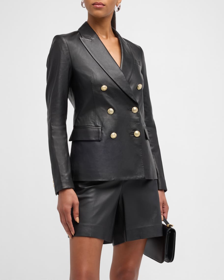 Derek Lam 10 Crosby Franklin Double-Breasted Leather Jacket | Neiman Marcus