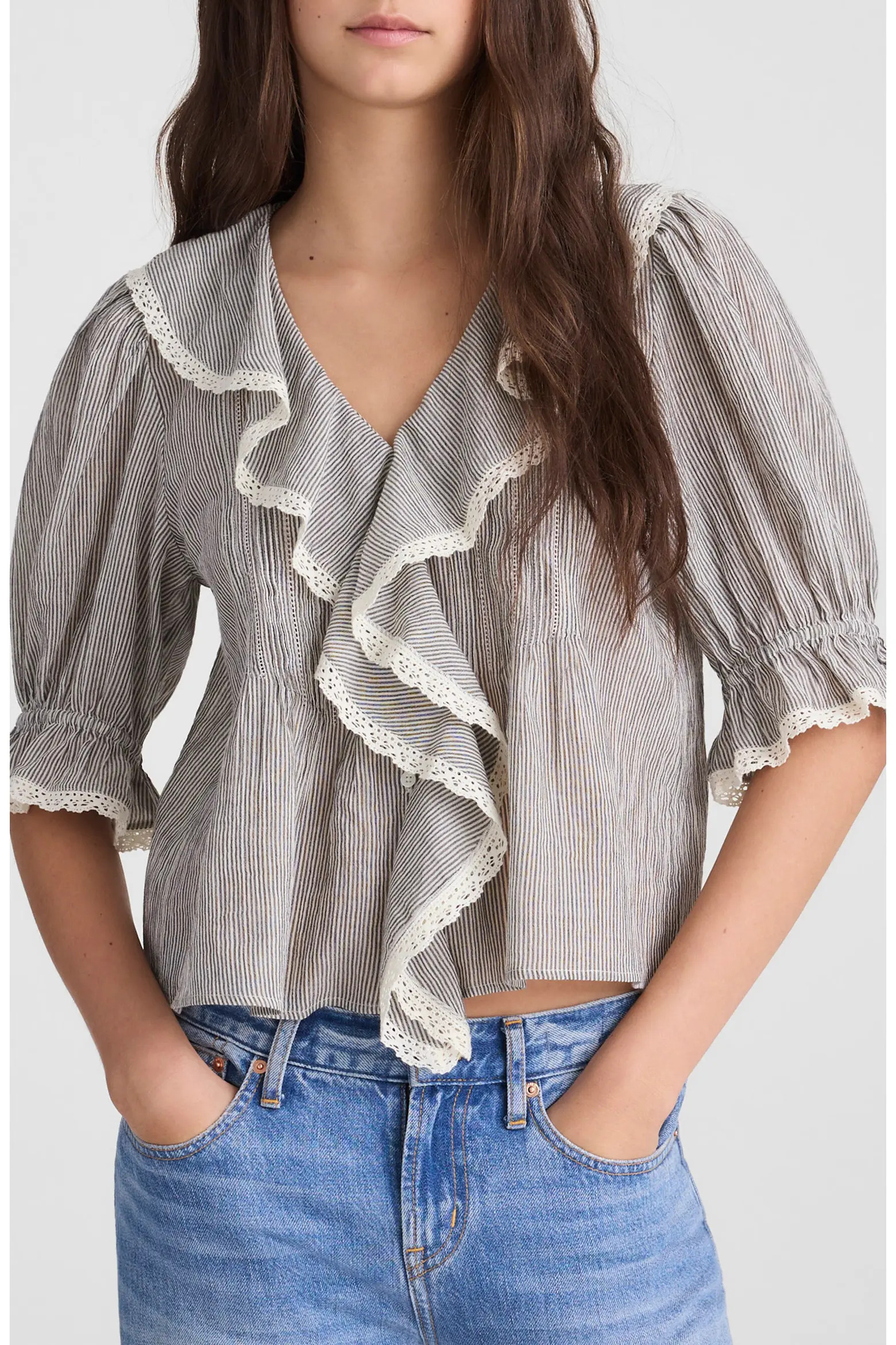 Ruffled Puff Sleeve Cotton Button-Up Shirt (Women) | Nordstrom | Nordstrom