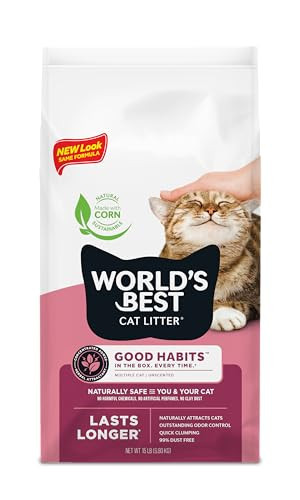 WORLD'S BEST CAT LITTER Good Habits Cat Attract Litter | Natural Plant-Based Attractant | Multicat Flushable Corn Litter | Unscented Odor Control | Low Tracking & Lightweight | Made in USA 15lb Bag | Amazon (US)