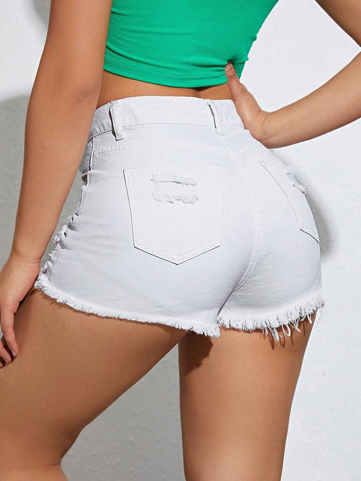 SHEIN EZwear Ripped Raw Hem Denim Shorts | SHEIN