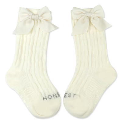 Cable Knit Knee Sock with Bow Ivory 12-24m | Target